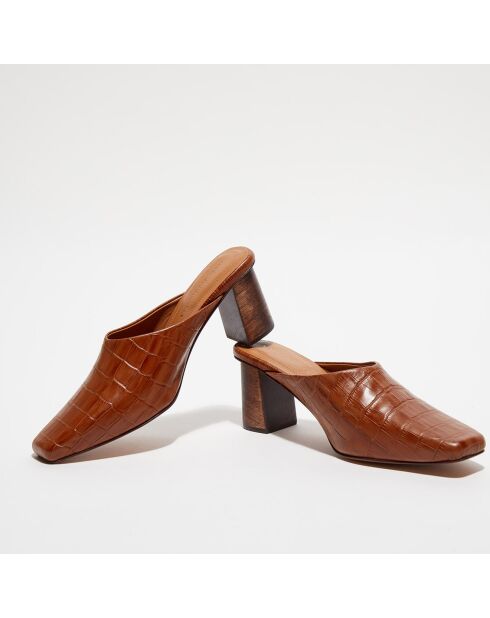 Mules en Cuir Auro camel - Talon 6 cm