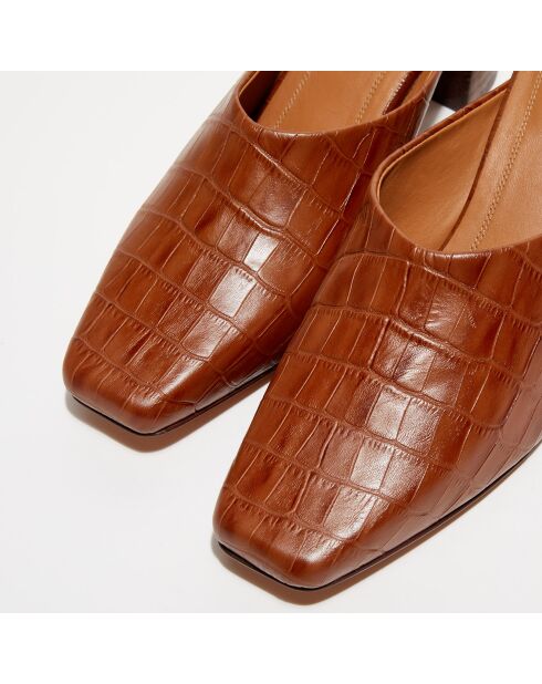 Mules en Cuir Auro camel - Talon 6 cm