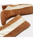 Bottines en Velours de Cuir Bande camel/doré - Talon 6 cm