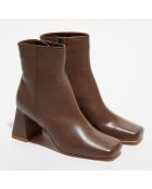 Bottines en Cuir Cody Bout Carré marron - Talon 7 cm