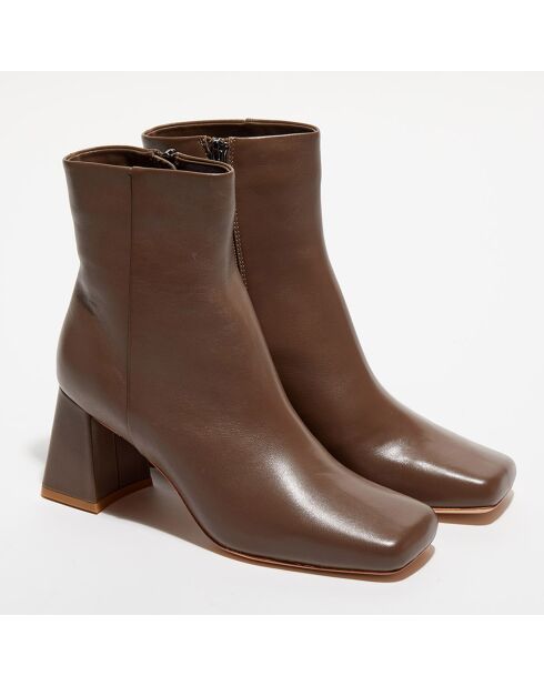 Bottines en Cuir Cody Bout Carré marron - Talon 7 cm