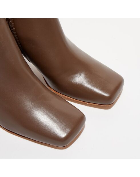 Bottines en Cuir Cody Bout Carré marron - Talon 7 cm