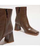 Bottines en Cuir Cody Bout Carré marron - Talon 7 cm