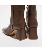 Bottines en Cuir Cody Bout Carré marron - Talon 7 cm