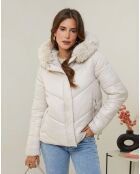 Piumino Benedicte con cappuccio in pelliccia sintetica beige
