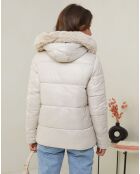 Piumino Benedicte con cappuccio in pelliccia sintetica beige
