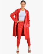 Veste longue en Cuir Carlotta rouge foncé