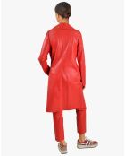 Veste longue en Cuir Carlotta rouge foncé