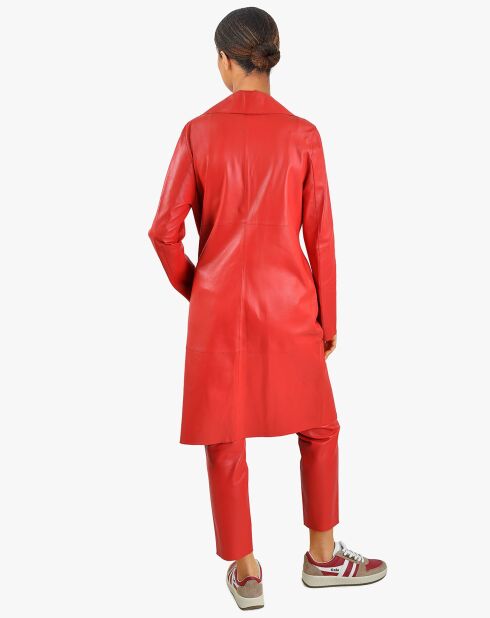 Veste longue en Cuir Carlotta rouge foncé