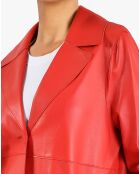 Veste longue en Cuir Carlotta rouge foncé