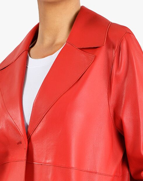 Veste longue en Cuir Carlotta rouge foncé