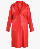 Veste longue en Cuir Carlotta rouge foncé