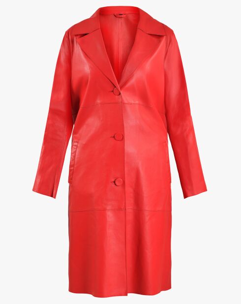 Veste longue en Cuir Carlotta rouge foncé