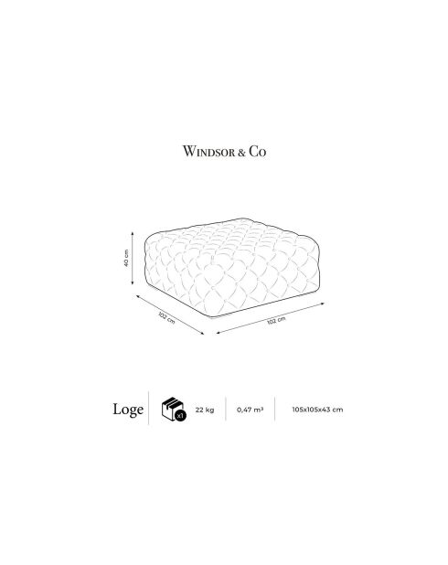 Pouf Velours Loge bleu - 102x102x40 cm