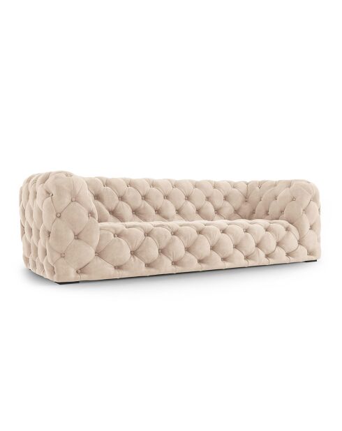 Beiges Loge 3-Sitzer-Sofa aus Samt, 223 x 93 x 80 cm