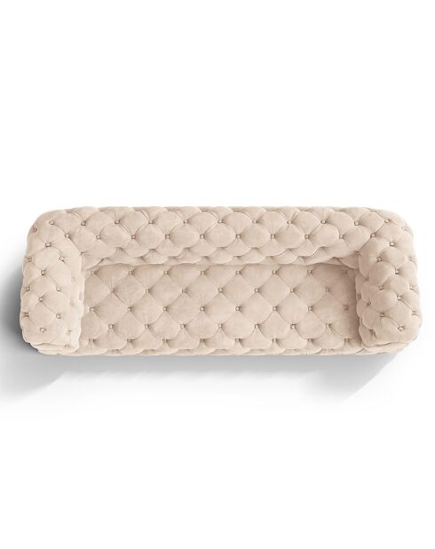 Beiges Loge 3-Sitzer-Sofa aus Samt, 223 x 93 x 80 cm