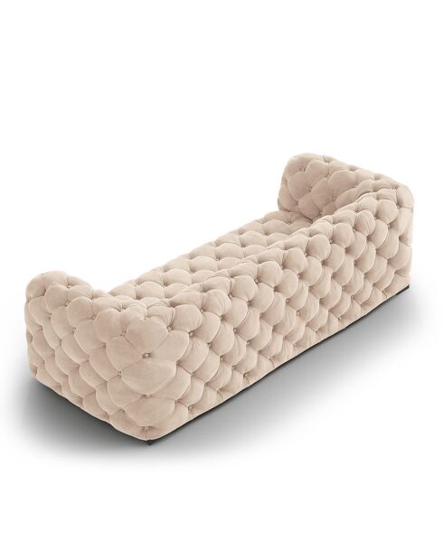 Beiges Loge 3-Sitzer-Sofa aus Samt, 223 x 93 x 80 cm