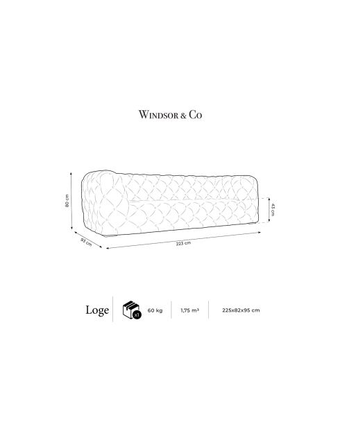 Canapé Velours Loge 3 Places gris foncé - 223x93x80 cm