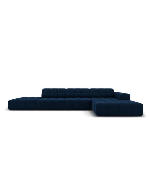 Canapé d'angle Droit Velours Chicago 5 Places bleu roi - 341x166x70 cm