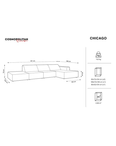 Canapé d'angle Droit Velours Chicago 5 Places bleu roi - 341x166x70 cm
