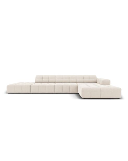 Canapé d'angle Droit Velours Chicago 5 Places beige clair - 341x166x70 cm