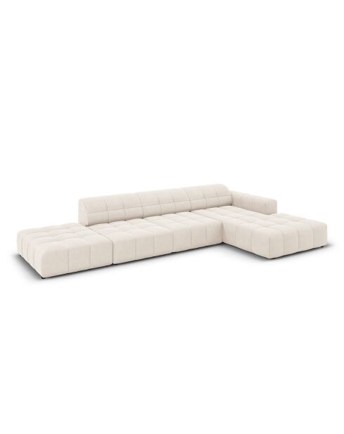 Canapé d'angle Droit Velours Chicago 5 Places beige clair - 341x166x70 cm