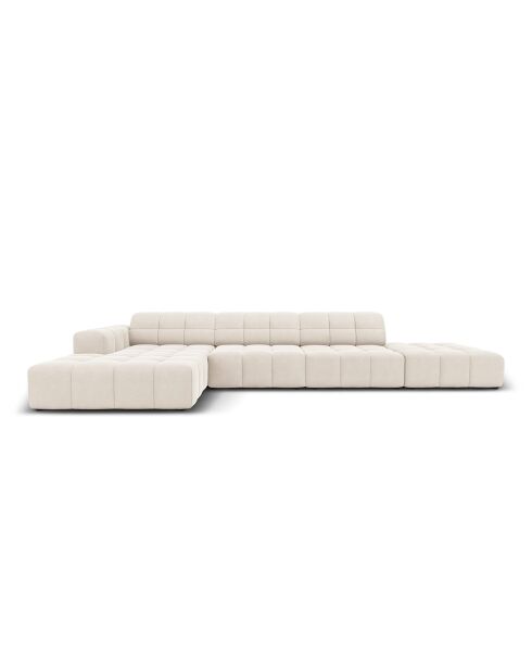 Canapé d'angle Gauche Velours Chicago 5 Places beige clair - 341x166x70 cm