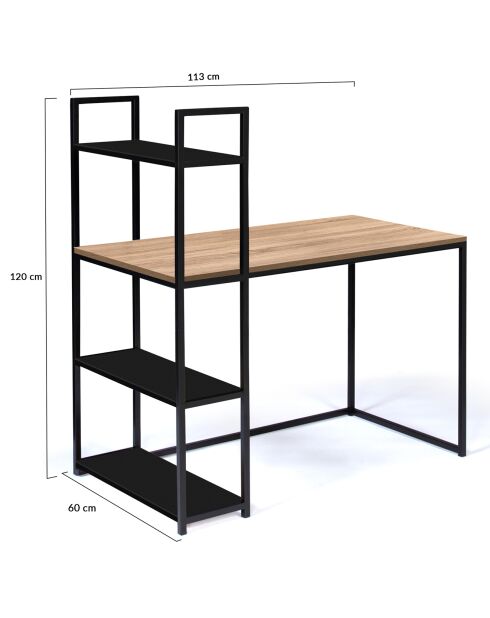 Bureau bibliothèque manhattan plateau bois bois/noir - 113x64x120 cm