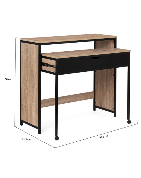 Bureau extensible manhattan bois/noir - 98.5x36x88 cm