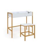 Coiffeuse glam avec tabouret marbre/doré - 83x39.5x75/113 cm