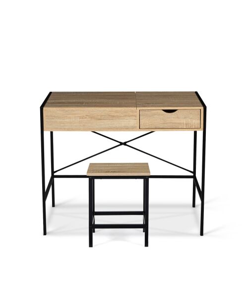Coiffeuse industrielle alana avec tabouret bois/noir - 83x39.5x75.5 cm
