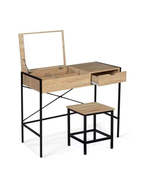 Coiffeuse industrielle alana avec tabouret bois/noir - 83x39.5x75.5 cm