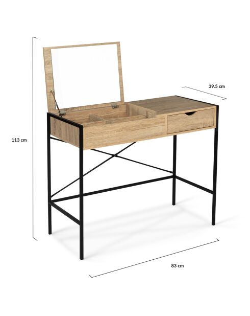 Coiffeuse industrielle alana avec tabouret bois/noir - 83x39.5x75.5 cm