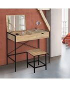 Coiffeuse industrielle alana avec tabouret bois/noir - 83x39.5x75.5 cm