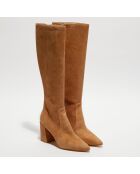 Bottes en Velours de Cuir Avenue 85 Block noisette - Talon 8.5 cm