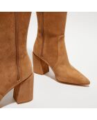 Bottes en Velours de Cuir Avenue 85 Block noisette - Talon 8.5 cm