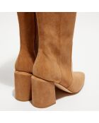 Bottes en Velours de Cuir Avenue 85 Block noisette - Talon 8.5 cm