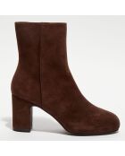 Bottines en Velours de Cuir Gianella noisette - Talon 7,5 cm