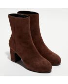 Bottines en Velours de Cuir Gianella noisette - Talon 7,5 cm