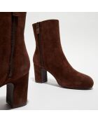 Bottines en Velours de Cuir Gianella noisette - Talon 7,5 cm