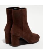 Bottines en Velours de Cuir Gianella noisette - Talon 7,5 cm