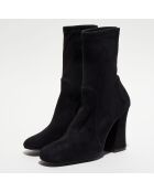 Bottines en Velours de Cuir Curveblock 100 noires - Talon 10 cm