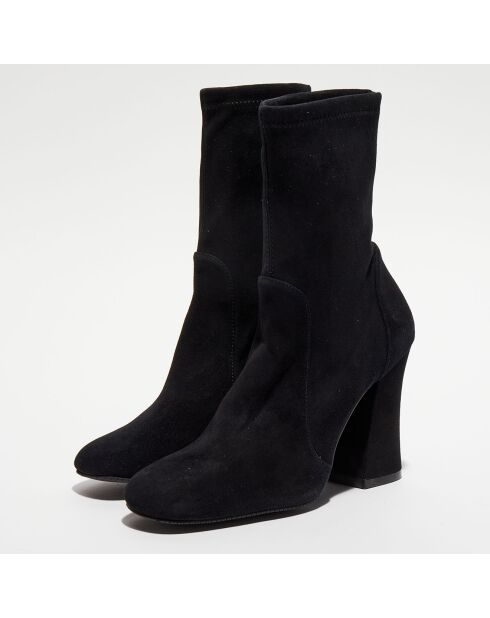 Bottines en Velours de Cuir Curveblock 100 noires - Talon 10 cm
