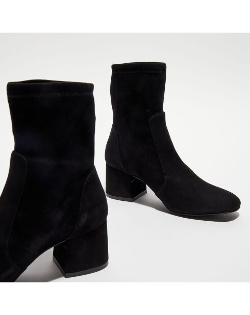 Bottines en Velours de Cuir Sleek Sock noires - Talon 6 cm