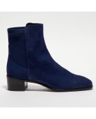 Bottines en Velours de Cuir & Textile City Block bleues - Talon 4.5 cm