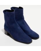 Bottines en Velours de Cuir & Textile City Block bleues - Talon 4.5 cm