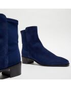 Bottines en Velours de Cuir & Textile City Block bleues - Talon 4.5 cm