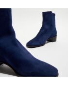 Bottines en Velours de Cuir & Textile City Block bleues - Talon 4.5 cm