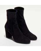 Bottines en Velours de Cuir Yuliana noires - Talon 8 cm