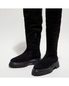 Cuissardes en Velours de Cuir Bedford noires